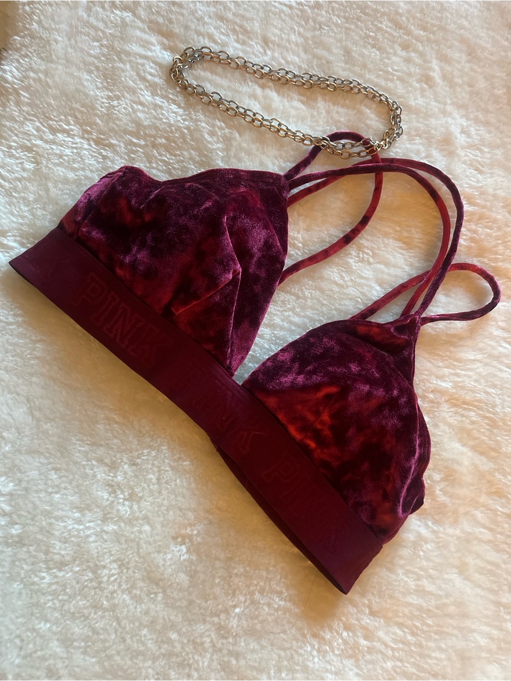 PINK Victoria's Secret Velvet Triangle Bralette in Deep Wine